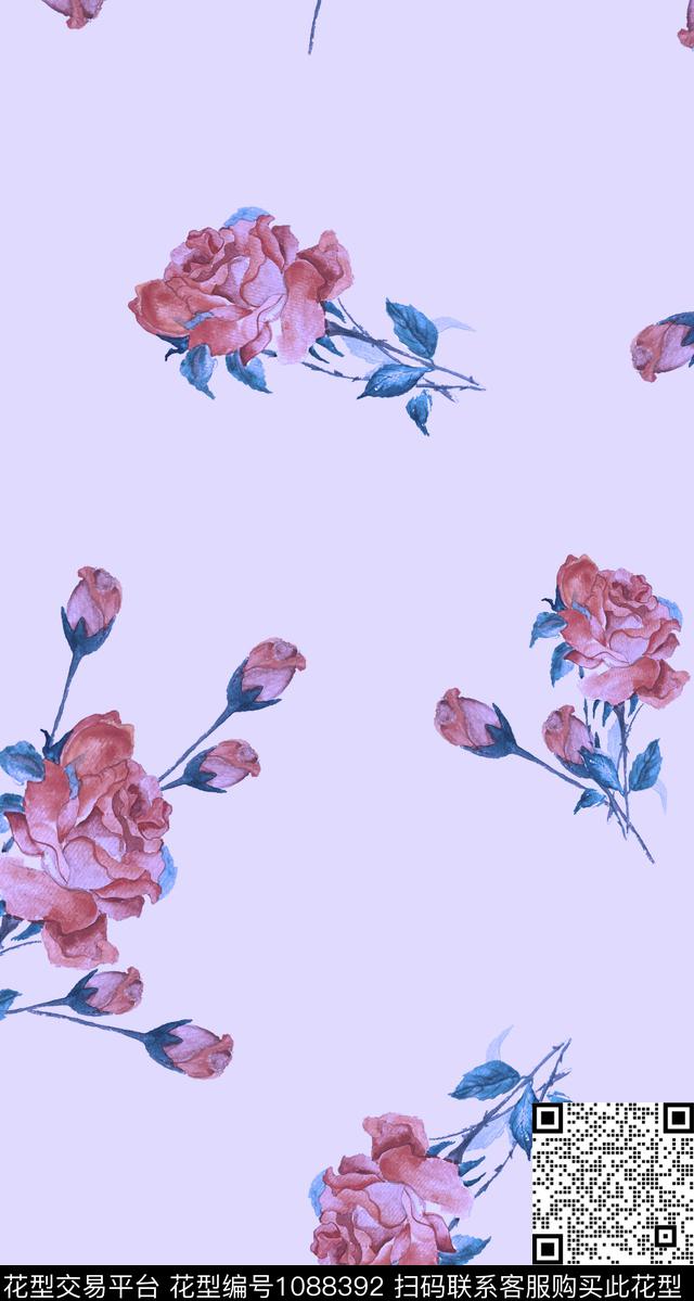 数码华亿平台手绘玫瑰少女数码印花华亿平台下载（图片编号: 1088392） - 瓦栏（Walan）