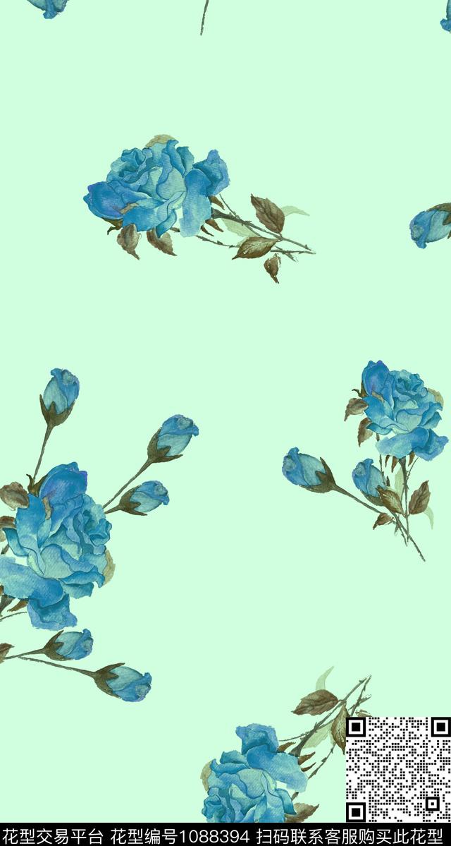 数码华亿平台手绘玫瑰少女数码印花华亿平台下载（图片编号: 1088394） - 瓦栏（Walan）