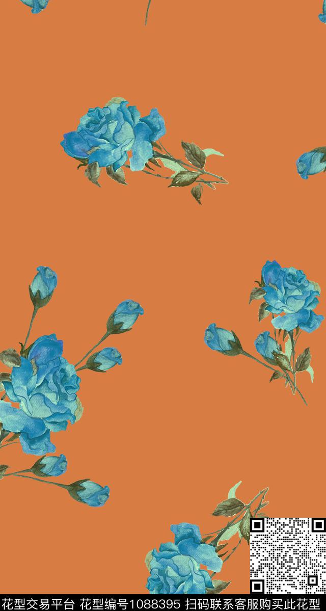 数码华亿平台手绘玫瑰少女数码印花华亿平台下载（图片编号: 1088395） - 瓦栏（Walan）