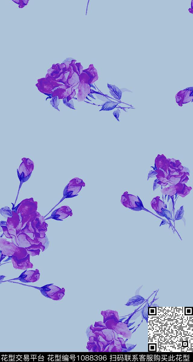 数码华亿平台手绘玫瑰少女数码印花华亿平台下载（图片编号: 1088396） - 瓦栏（Walan）