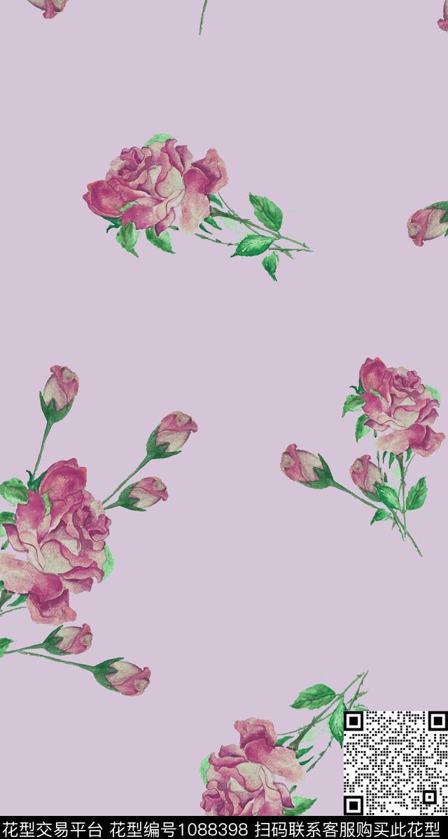 数码华亿平台手绘玫瑰少女数码印花华亿平台下载（图片编号: 1088398） - 瓦栏（Walan）