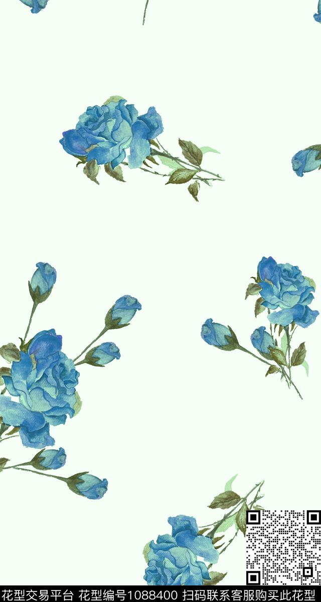 数码华亿平台手绘玫瑰少女数码印花华亿平台下载（图片编号: 1088400） - 瓦栏（Walan）