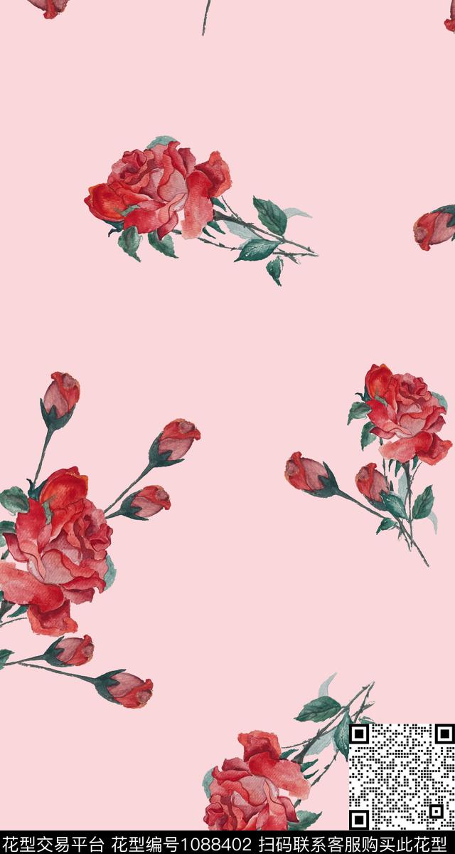 数码华亿平台手绘玫瑰少女数码印花华亿平台下载（图片编号: 1088402） - 瓦栏（Walan）