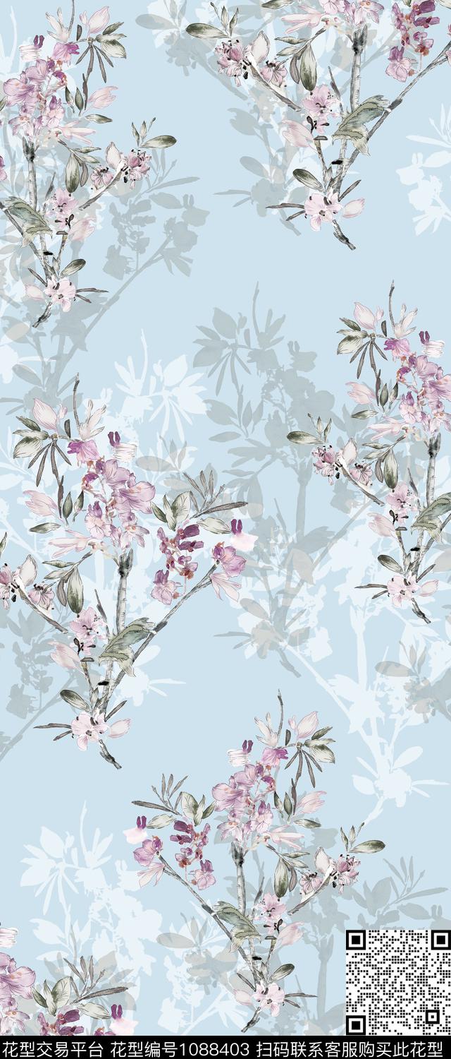 数码华亿平台手绘花卉满版散花数码印花华亿平台下载（图片编号: 1088403） - 瓦栏（Walan）