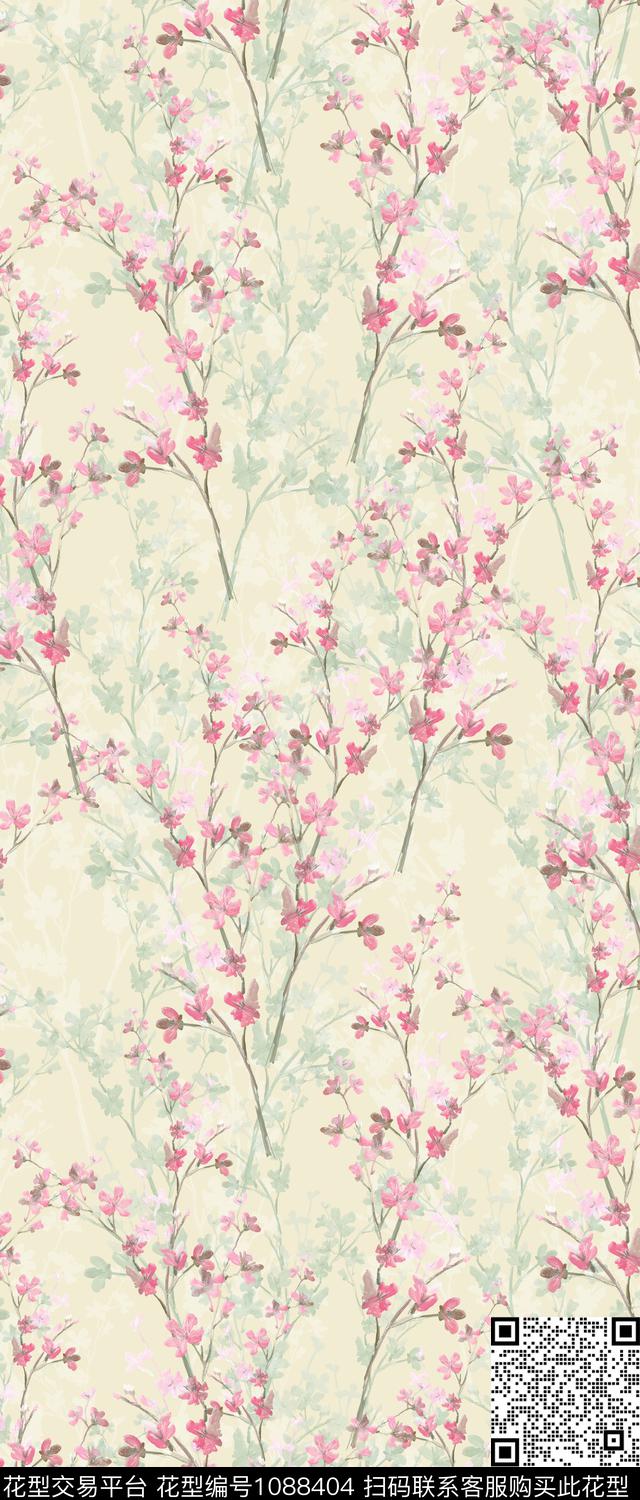 数码华亿平台手绘花卉满版散花数码印花华亿平台下载（图片编号: 1088404） - 瓦栏（Walan）