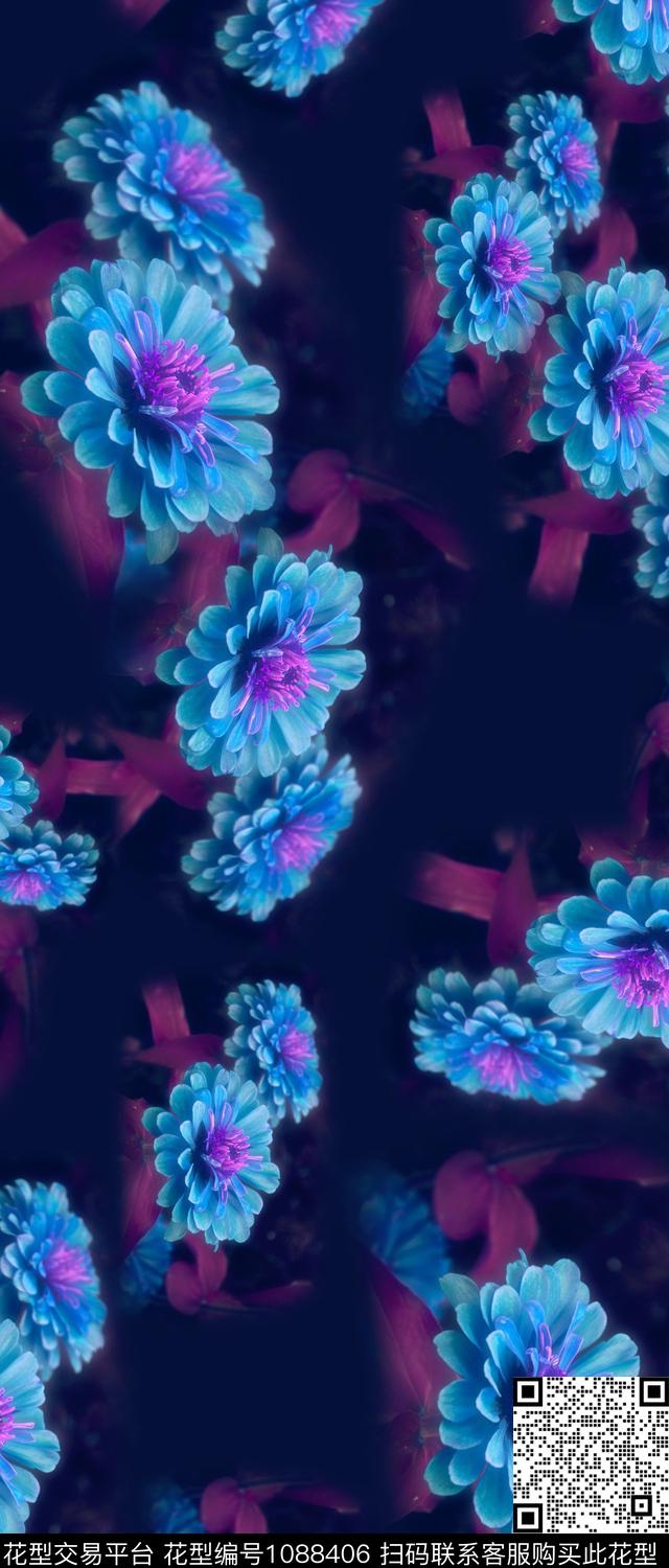 数码华亿平台手绘花卉满版散花数码印花华亿平台下载（图片编号: 1088406） - 瓦栏（Walan）