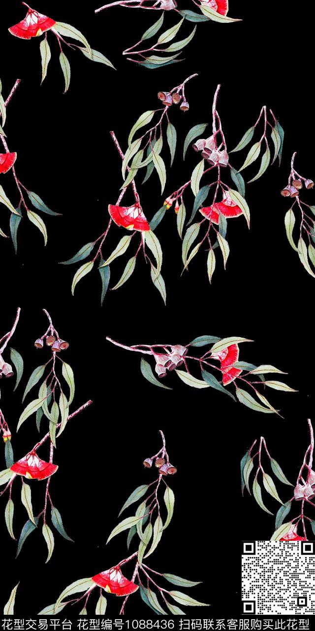 花卉女装绿植树叶数码印花华亿平台下载（图片编号: 1088436） - 瓦栏（Walan）