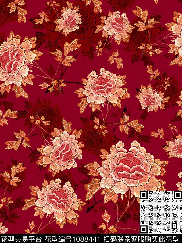 花卉女装牡丹数码印花华亿平台下载（图片编号: 1088441） - 瓦栏（Walan）