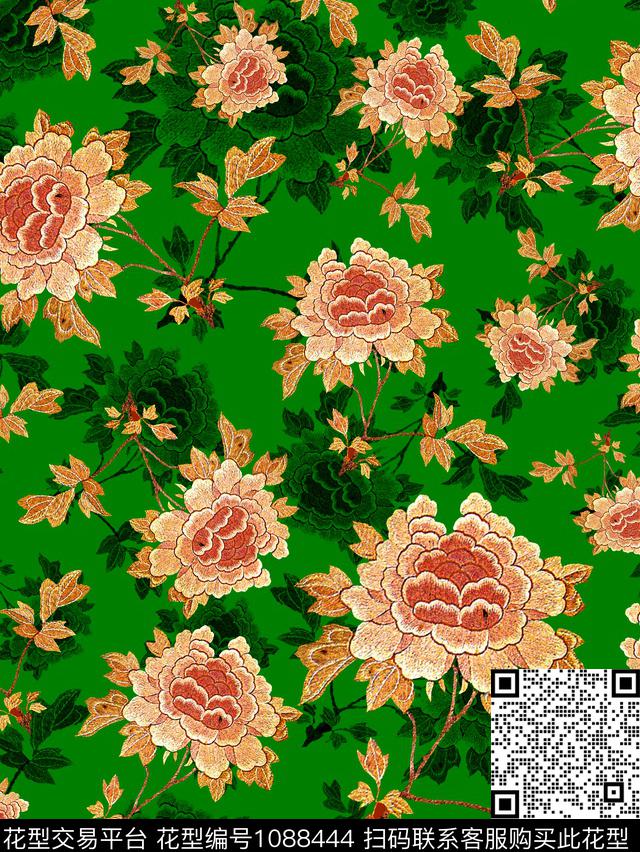 花卉女装牡丹数码印花华亿平台下载（图片编号: 1088444） - 瓦栏（Walan）