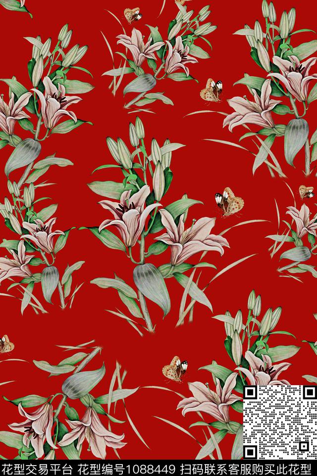 花卉女装百合数码印花华亿平台下载（图片编号: 1088449） - 瓦栏（Walan）