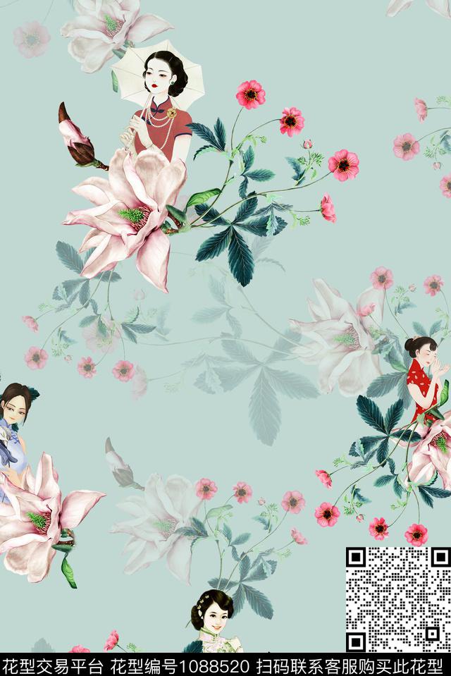 花卉女装中国风数码印花华亿平台下载（图片编号: 1088520） - 瓦栏（Walan）