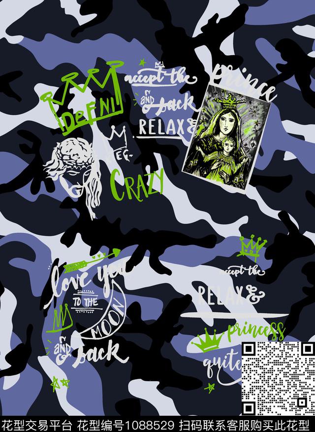 时尚迷彩皇冠手绘字母圣母耶稣数码印花华亿平台下载（图片编号: 1088529） - 瓦栏（Walan）