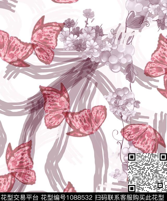 创意抽象花卉数码印花华亿平台下载（图片编号: 1088532） - 瓦栏（Walan）