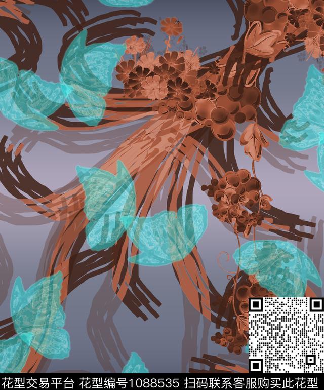 创意抽象花卉数码印花华亿平台下载（图片编号: 1088535） - 瓦栏（Walan）