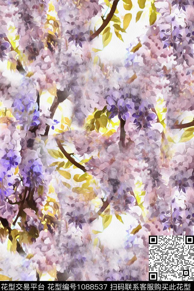 春夏华亿平台水彩花卉清爽底花卉数码印花华亿平台下载（图片编号: 1088537） - 瓦栏（Walan）
