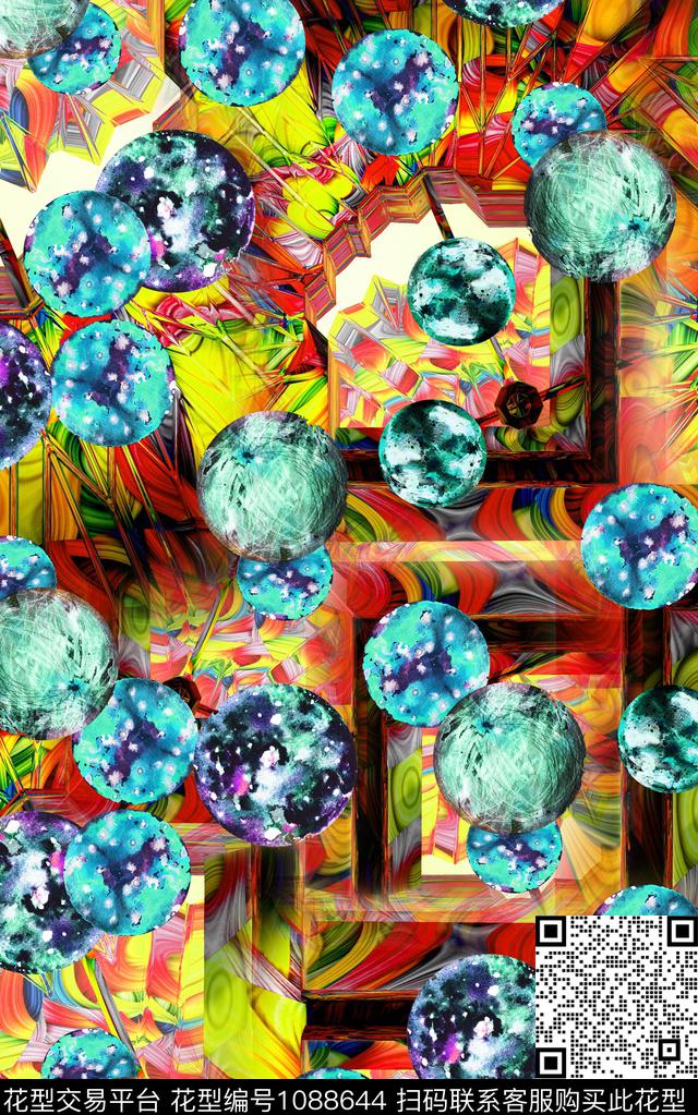 笔触几何油画华亿平台数码印花华亿平台下载（图片编号: 1088644） - 瓦栏（Walan）