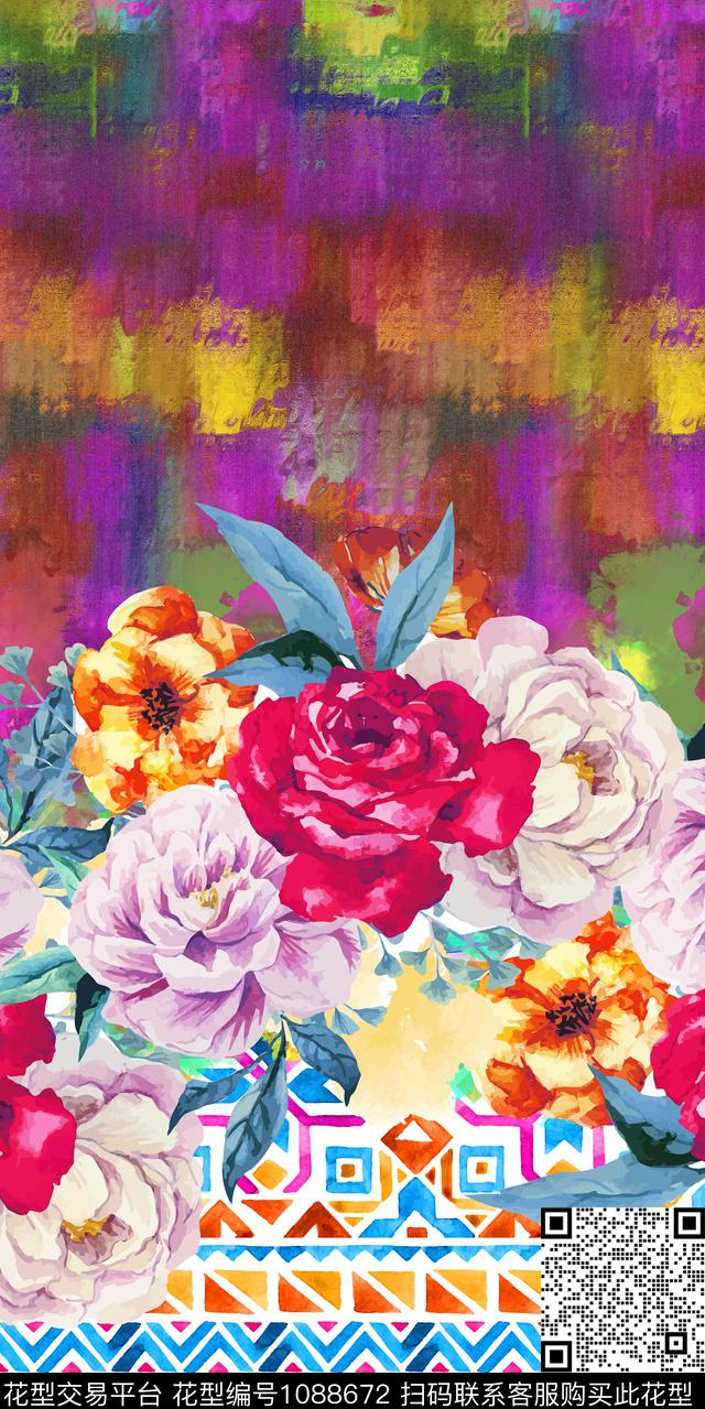 民族风花卉植物油画肌理数码印花华亿平台下载（图片编号: 1088672） - 瓦栏（Walan）