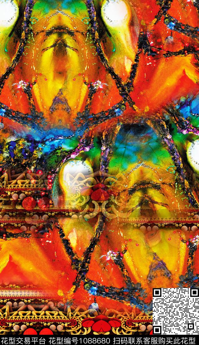 定位花笔触油画华亿平台数码印花华亿平台下载（图片编号: 1088680） - 瓦栏（Walan）