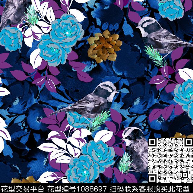 多肉鸟水彩花卉数码印花华亿平台下载（图片编号: 1088697） - 瓦栏（Walan）