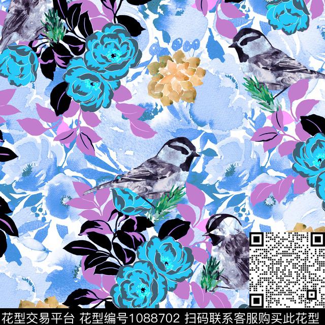 多肉鸟水彩花卉数码印花华亿平台下载（图片编号: 1088702） - 瓦栏（Walan）