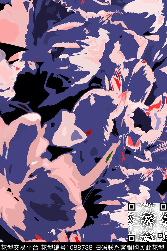 抽象花卉花卉配饰数码印花华亿平台下载（图片编号: 1088738） - 瓦栏（Walan）