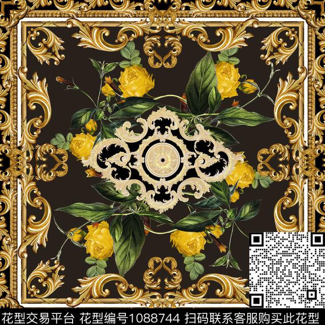 卷草围巾花卉数码印花华亿平台下载（图片编号: 1088744） - 瓦栏（Walan）