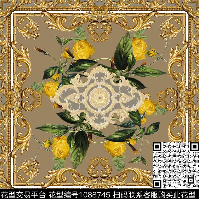 卷草围巾花卉数码印花华亿平台下载（图片编号: 1088745） - 瓦栏（Walan）