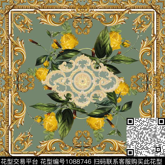 卷草围巾花卉数码印花华亿平台下载（图片编号: 1088746） - 瓦栏（Walan）
