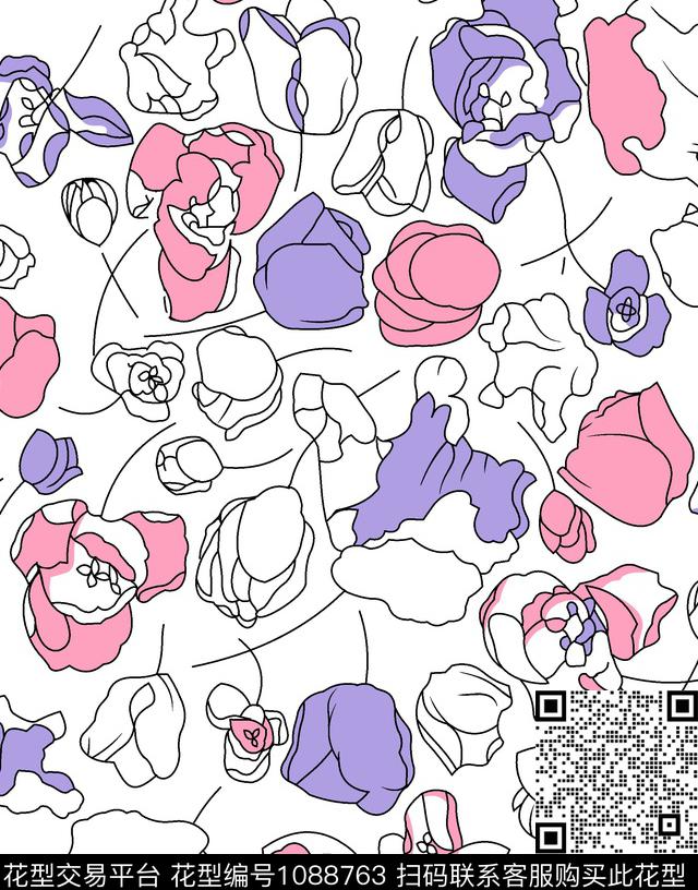 抽象花卉几何传统印花华亿平台下载（图片编号: 1088763） - 瓦栏（Walan）