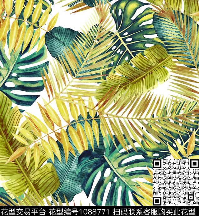 热带华亿平台新品棕榈树数码印花华亿平台下载（图片编号: 1088771） - 瓦栏（Walan）