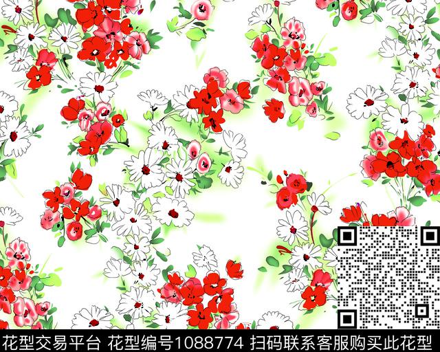 小碎花抽象花卉传统印花华亿平台下载（图片编号: 1088774） - 瓦栏（Walan）