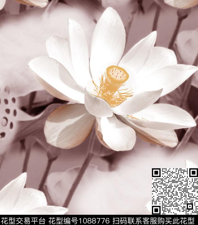 素雅荷花中国风数码印花华亿平台下载（图片编号: 1088776） - 瓦栏（Walan）