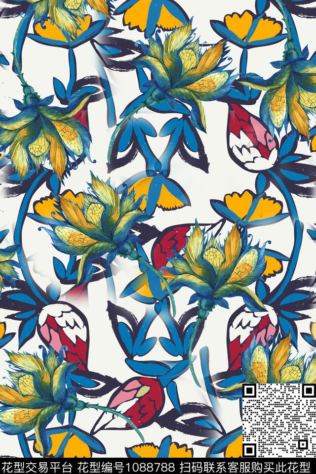 花卉中老年复古传统印花华亿平台下载（图片编号: 1088788） - 瓦栏（Walan）