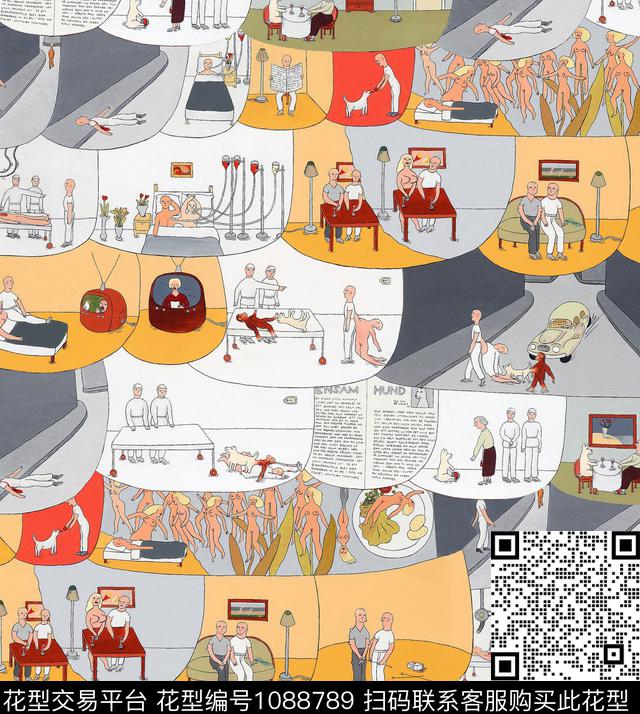 卡通人物新品趣味数码印花华亿平台下载（图片编号: 1088789） - 瓦栏（Walan）