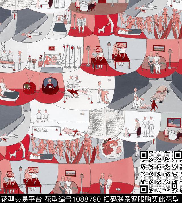 抽象卡通人物新品数码印花华亿平台下载（图片编号: 1088790） - 瓦栏（Walan）