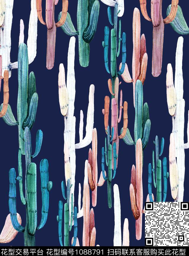 流行色新品仙人掌数码印花华亿平台下载（图片编号: 1088791） - 瓦栏（Walan）