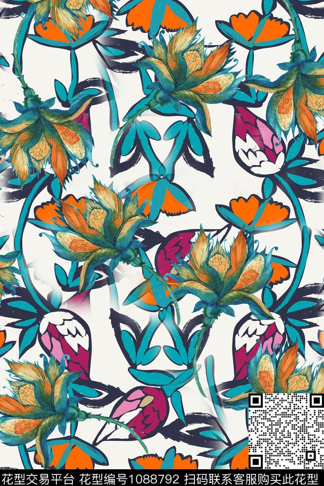 花卉中老年复古传统印花华亿平台下载（图片编号: 1088792） - 瓦栏（Walan）