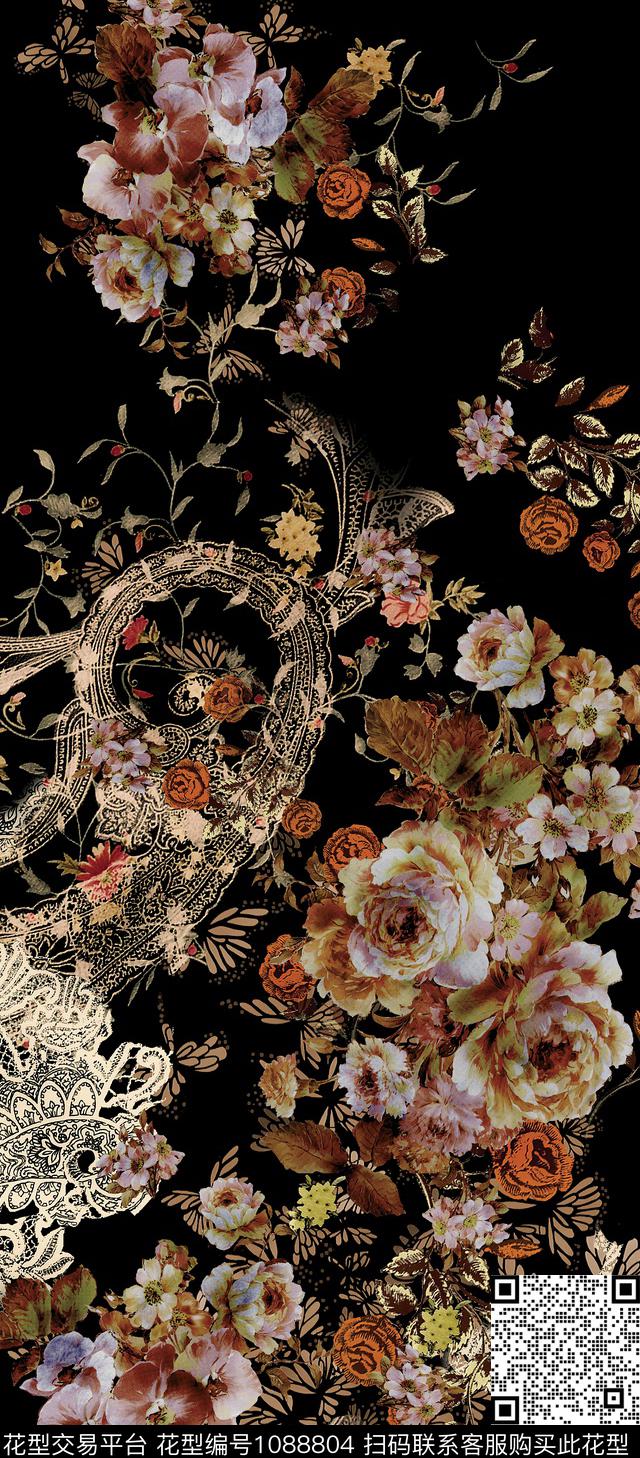花卉大牌风欧美数码印花华亿平台下载（图片编号: 1088804） - 瓦栏（Walan）