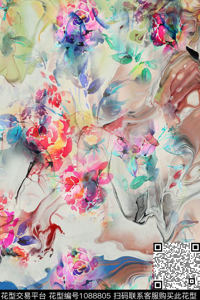 数码华亿平台定位花抽象数码印花华亿平台下载（图片编号: 1088805） - 瓦栏（Walan）