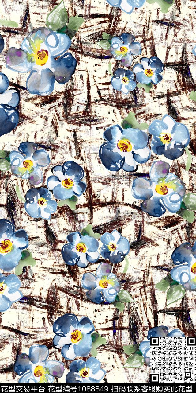 数码华亿平台抽象花卉数码印花华亿平台下载（图片编号: 1088849） - 瓦栏（Walan）