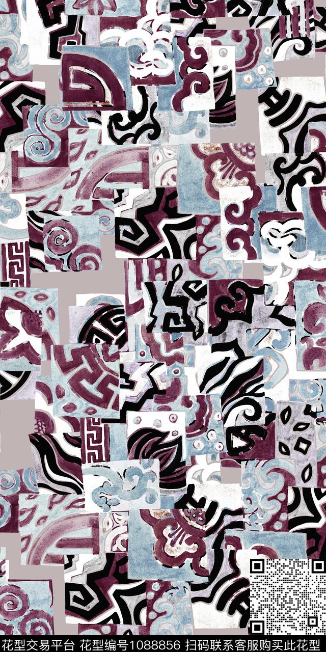 数码华亿平台抽象几何数码印花华亿平台下载（图片编号: 1088856） - 瓦栏（Walan）