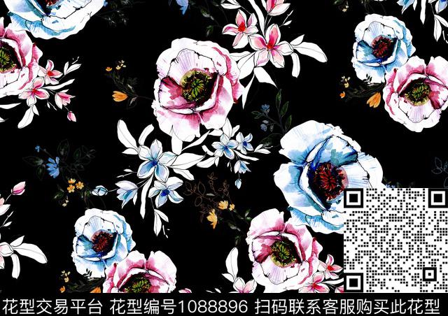 水彩花卉手绘花卉休闲数码印花华亿平台下载（图片编号: 1088896） - 瓦栏（Walan）