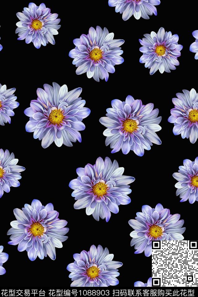 数码华亿平台黑底花卉民族风数码印花华亿平台下载（图片编号: 1088903） - 瓦栏（Walan）