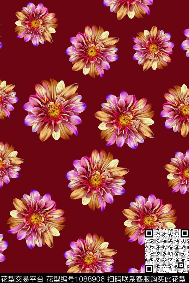 数码华亿平台黑底花卉民族风数码印花华亿平台下载（图片编号: 1088906） - 瓦栏（Walan）