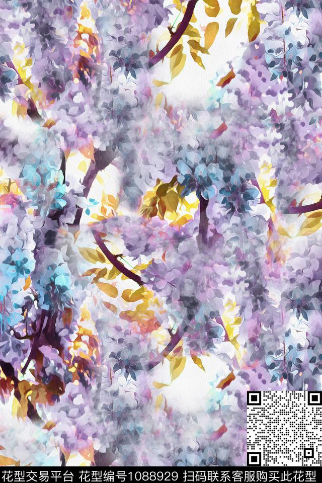 春夏华亿平台水彩花卉清爽底花卉数码印花华亿平台下载（图片编号: 1088929） - 瓦栏（Walan）