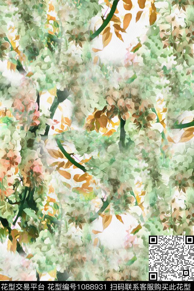 春夏华亿平台水彩花卉清爽底花卉数码印花华亿平台下载（图片编号: 1088931） - 瓦栏（Walan）