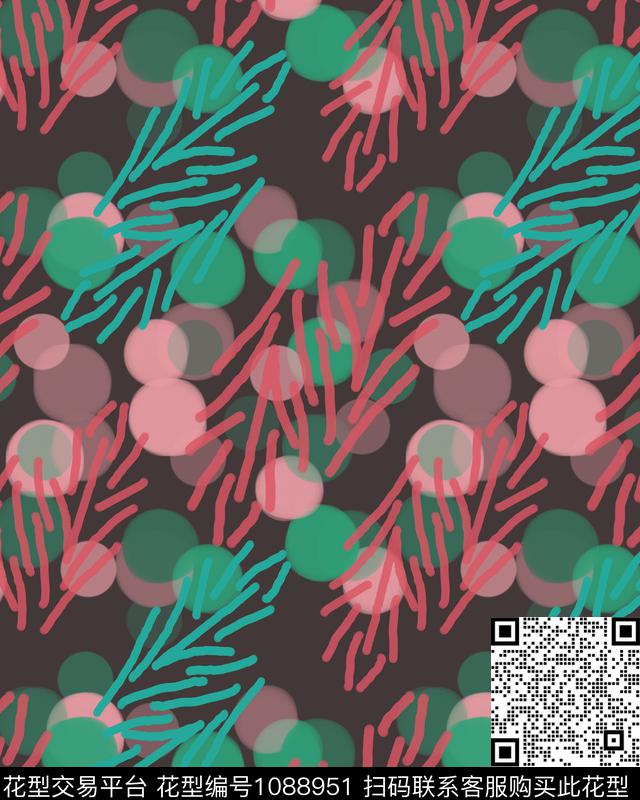 树枝卡通婴童图案圆圈与波点传统印花华亿平台下载（图片编号: 1088951） - 瓦栏（Walan）