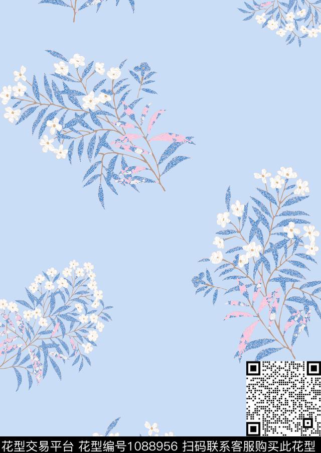 清爽底花卉素雅简约数码印花华亿平台下载（图片编号: 1088956） - 瓦栏（Walan）