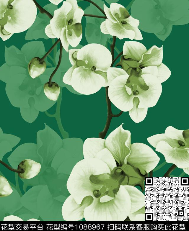 玉兰花民族风中国红数码印花华亿平台下载（图片编号: 1088967） - 瓦栏（Walan）