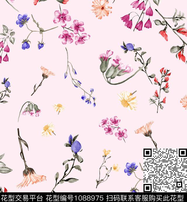 小碎花中国红新品数码印花华亿平台下载（图片编号: 1088975） - 瓦栏（Walan）